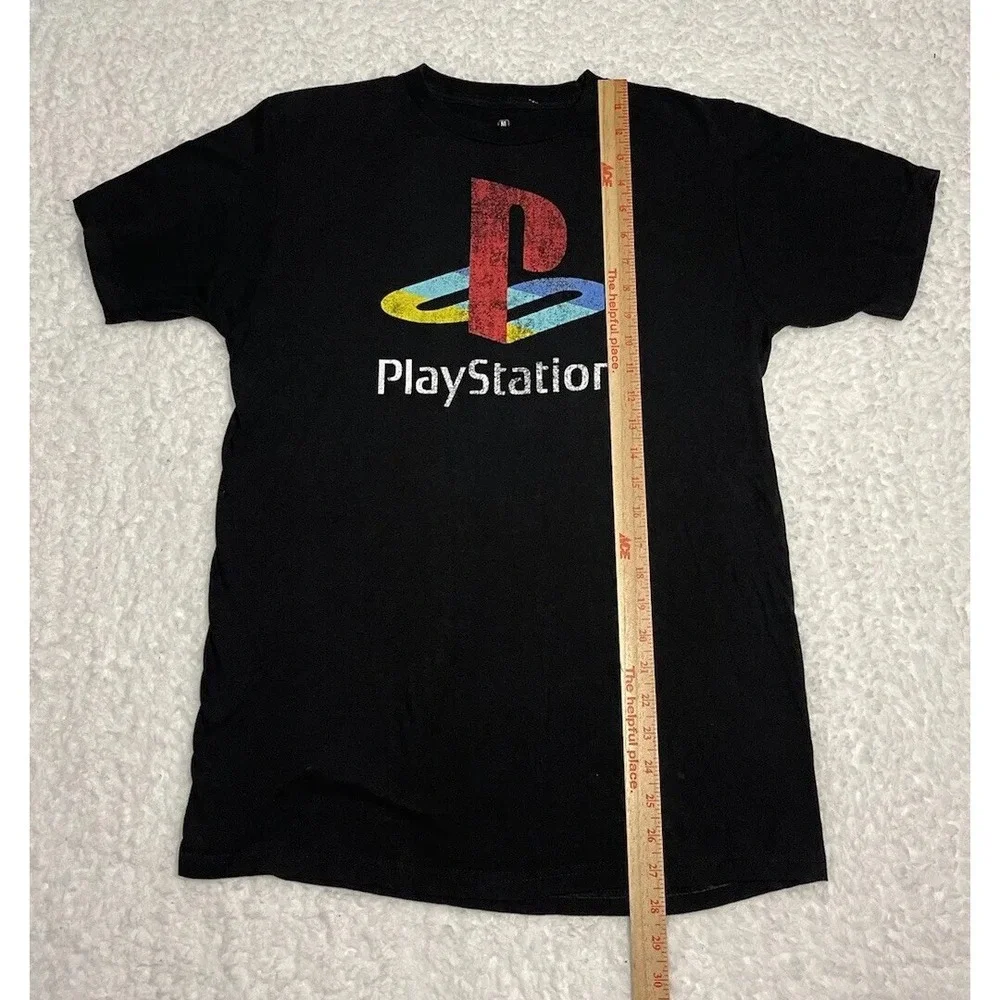 PlayStation Shirt Men's Medium Black Y2K Logo Gamer Graphic Tee‎ Nostalgia Disc